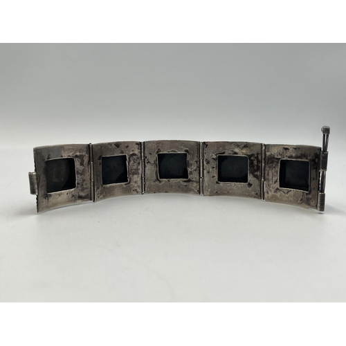 2244 - An Egyptian silver and black onyx panel bracelet - approx. gross weight 64g and approx. 17cm long