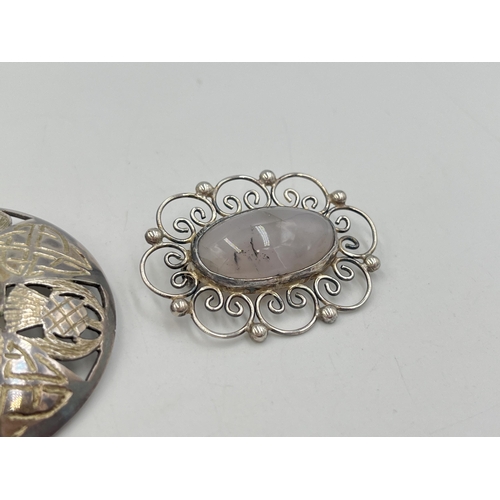 2262 - Two hallmarked sterling silver brooches, one Hjaltasteyn Ltd hallmarked Edinburgh moonstone set, dat... 