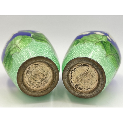 2306 - A pair of Japanese Meiji period Ginbari cloisonné vases with character marks to base - approx. 13cm ... 