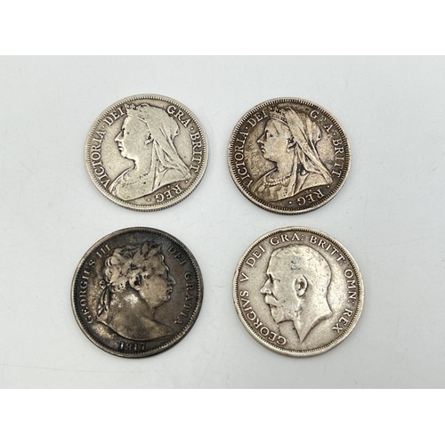 2335 - Four 92.5% silver half crowns, one 1817, two 1899 and one 1914