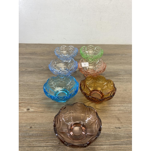 406 - Nine Art Deco Depression glass circular footed bowls - largest approx. 23cm diameter