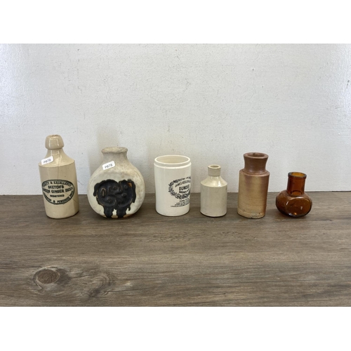 415 - A collection of ceramics and glassware to include studio pottery vase, eight warranted acid proof mo... 