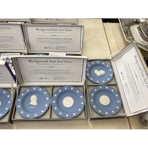 416 - Thirteen boxed pairs of Wedgwood State Seal Series Pale Blue Jasperware trinket dishes