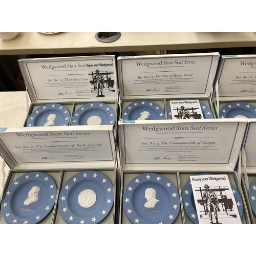 416 - Thirteen boxed pairs of Wedgwood State Seal Series Pale Blue Jasperware trinket dishes