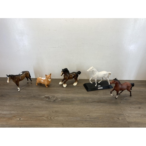 429 - Five Beswick figurines, four horses and one corgi dog