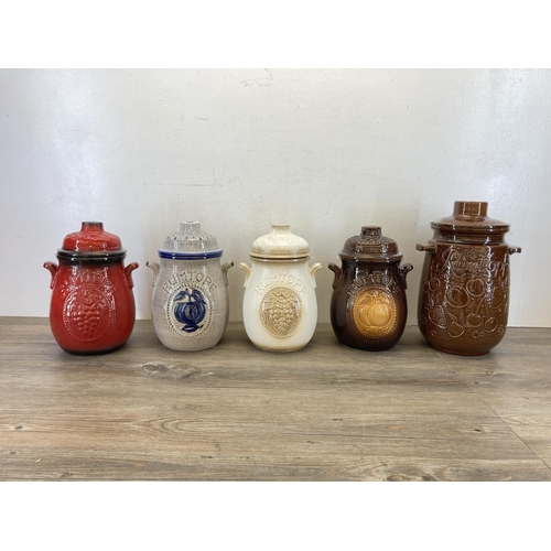 432 - Five mid 20th century West German ceramic Rumtopf barrels to include Scheurich etc. - largest approx... 