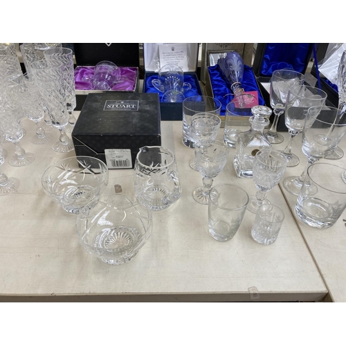 434 - A collection of glassware to include Stuart Crystal, Edinburgh Crystal, Thomas Webb, RCR etc.