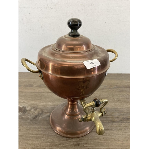 452 - A 19th century copper and brass samovar - approx. 37cm high