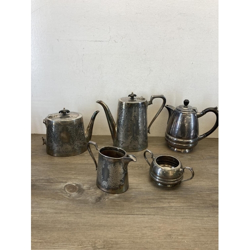 455 - A collection of antique and later metalware to include 19th century engraved EPNS four piece tea and... 