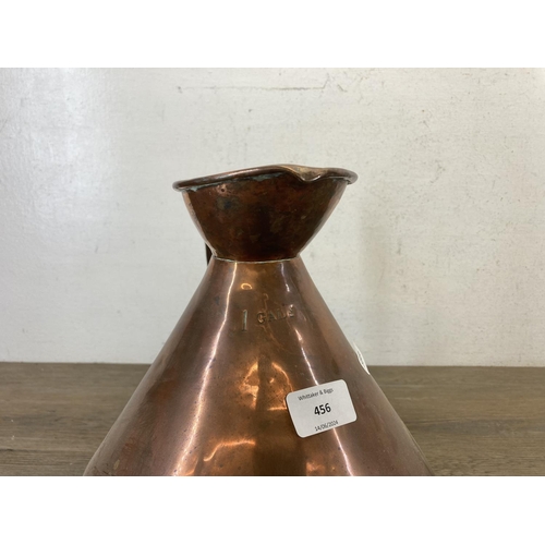 456 - A 19th century copper one gallon water jug - approx. 28cm high