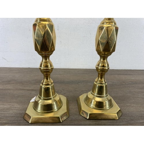 468 - A pair of vintage Queen of Diamonds brass candlesticks - approx. 24cm high together with two 19th ce... 