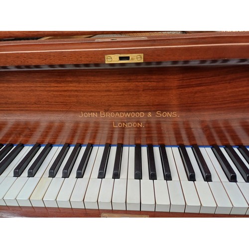 846 - A late Victorian mahogany cased John Broadwood & Sons baby grand piano with fretwork music stand, sq... 