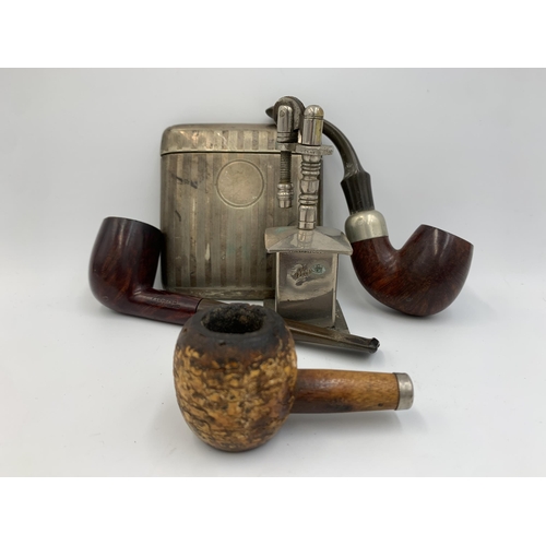 2312 - Five pieces of tobacciana to include mid 20th century Shive table lighter, K & P Peterson's pipe, Vi... 