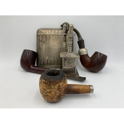 2312 - Five pieces of tobacciana to include mid 20th century Shive table lighter, K & P Peterson's pipe, Vi... 