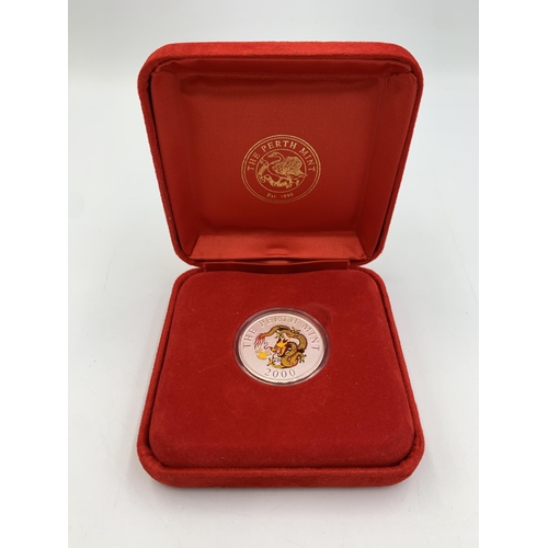 2316 - A cased The Perth Mint Year 2000 Exhibition 0.50 silver Golden Dragon medallion, limited edition 993... 