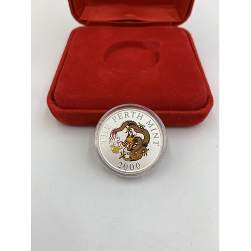 2316 - A cased The Perth Mint Year 2000 Exhibition 0.50 silver Golden Dragon medallion, limited edition 993... 