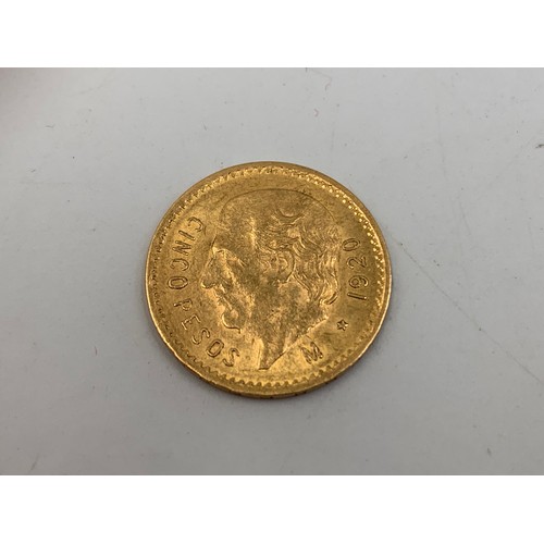 2317 - A .900 gold 1920 Mexican 5 pesos coin - approx. gross weight 4.17g