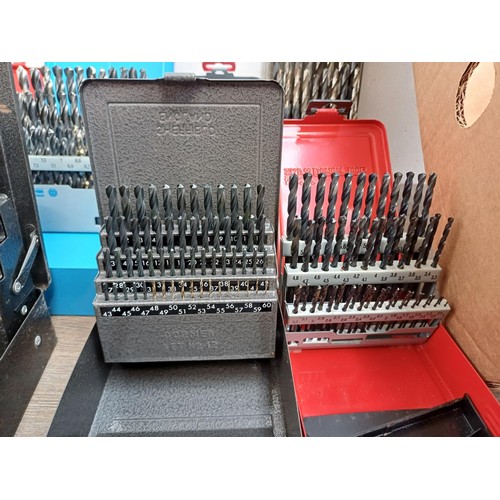 1064 - Two boxes, one containing a large quantity of cased mostly Dormer drill bit sets and one containing ... 