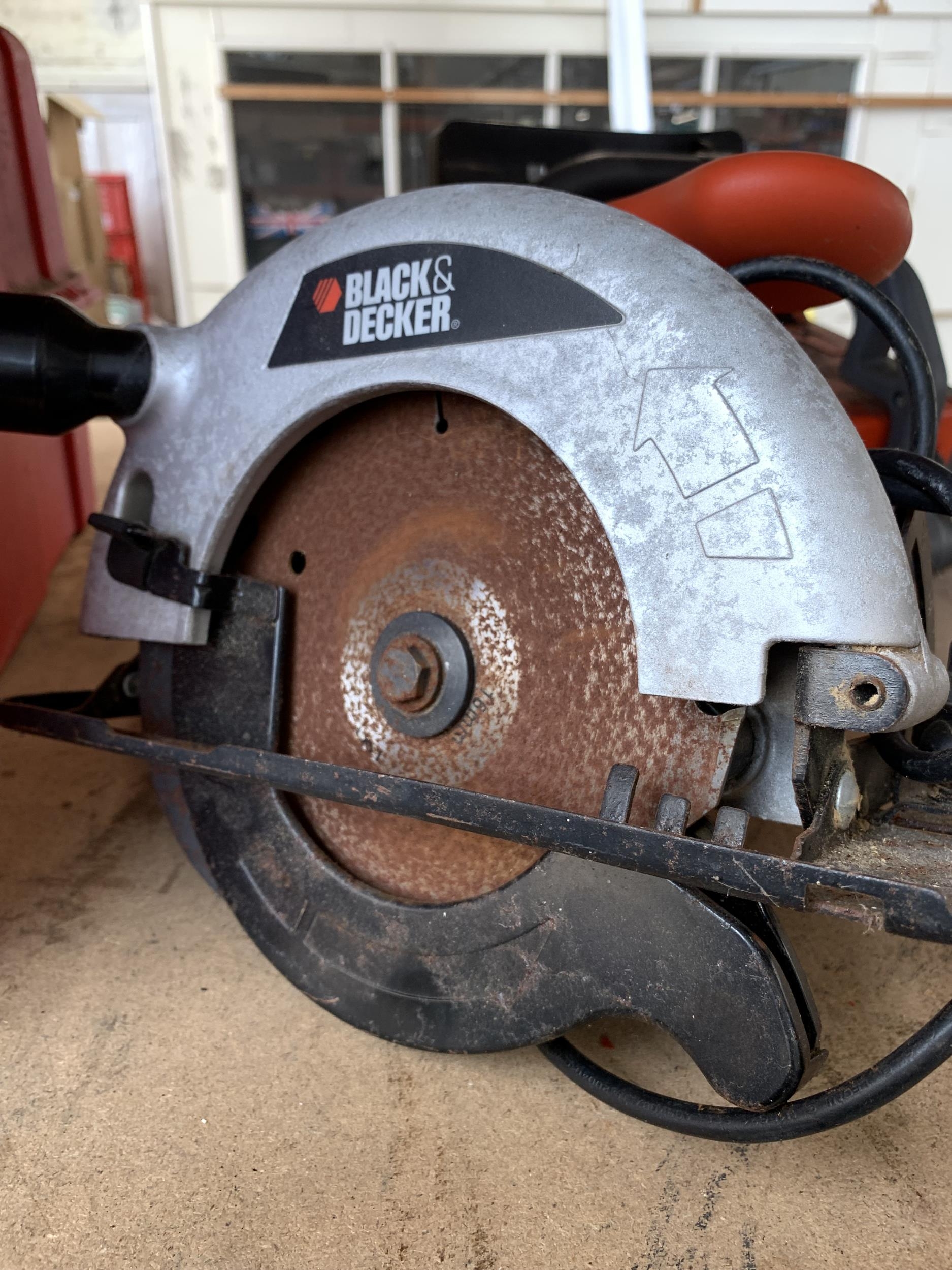 Four items, one Black & Decker 55mm circular saw, one Power Devil cordless screwdriver, one OteoMac