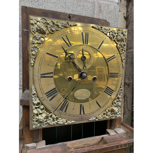 25 - A Georgian George Edwards Uttoxeter oak and mahogany cased grandfather clock with brass face, pendul... 