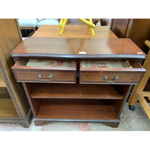 49 - A Georgian style inlaid mahogany two tier bookcase - approx. 74cm high x 76cm wide x 27cm deep