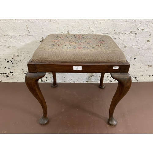 59 - An early 20th century mahogany and tapestry upholstered dressing table stool on cabriole supports - ... 