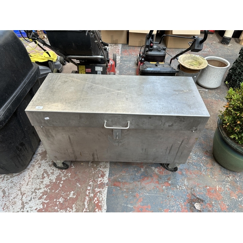 A stainless steel rolling storage chest - approx. 101cm wide x 40cm ...