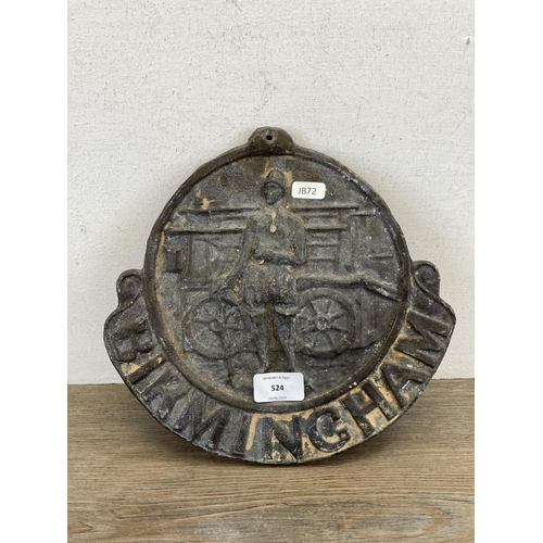 524 - A 19th century Birmingham fire insurance lead wall plaque - approx. 25cm high x 26cm wide