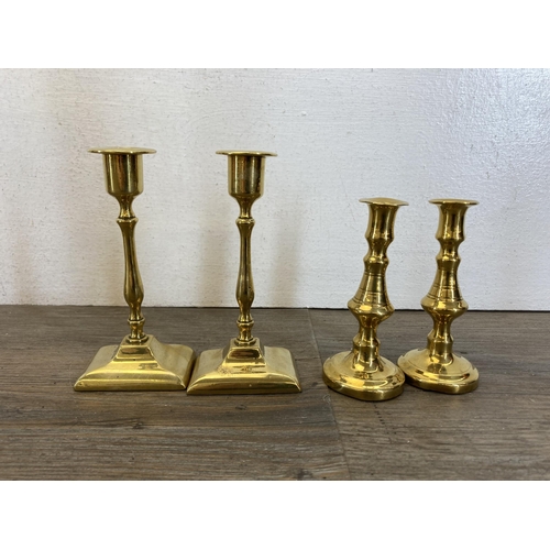 534 - Nine pieces of 19th century and later brassware, four pairs of candlesticks - largest approx. 23cm h... 