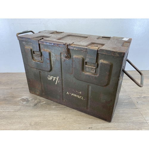 546 - A WWII military green metal ammunition box - approx. 34cm high x 49cm wide x 21.5cm deep