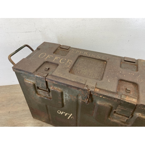 546 - A WWII military green metal ammunition box - approx. 34cm high x 49cm wide x 21.5cm deep