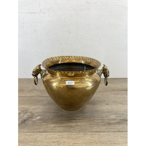 561 - A vintage Indian two handled jardinière - approx. 18cm high x 22cm diameter