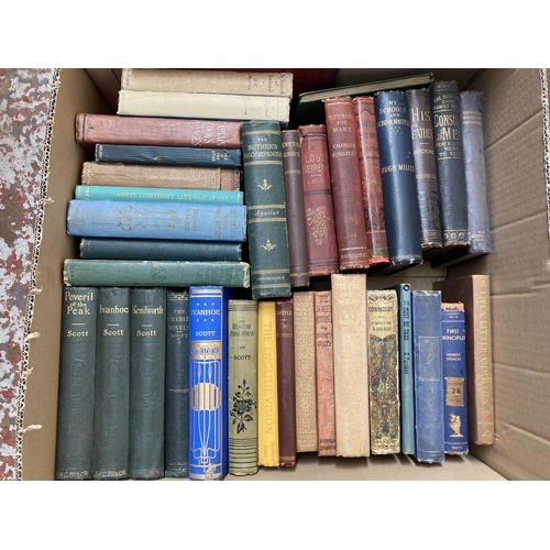 619 - Two boxes containing a collection of antique and later books to include Grimms' Fairy Tales, Agatha'... 