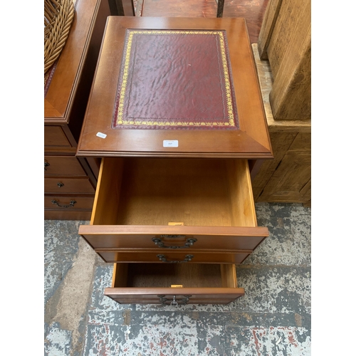 213 - A 19th century style yew wood and red leather topped two drawer office filing cabinet - approx. 75cm... 