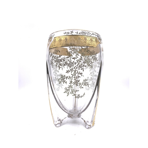 411 - An antique etched and gilded glass tri-footed vase - approx. 24cm high x 14cm diameter