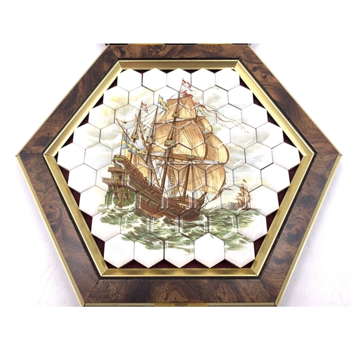 419 - A cased James Peters Worcester ceramic tile jigsaw puzzle with galleon ship design