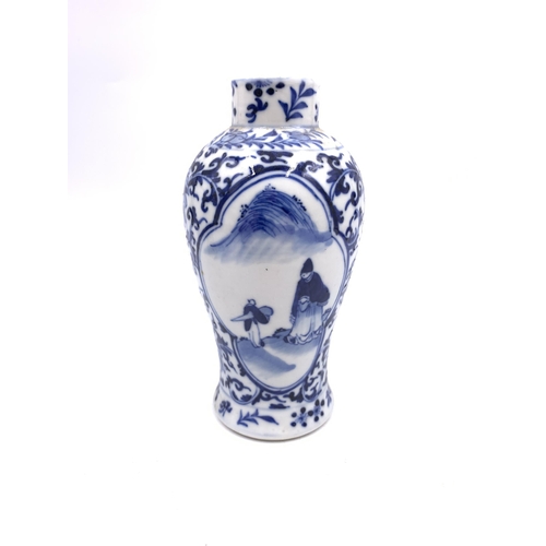 421 - A near pair of Chinese blue and white porcelain baluster vases - largest approx. 14.5cm high