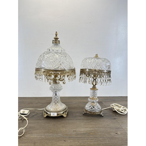 635 - Two mid 20th century brass and cut glass domed table lamps - largest approx. 57cm high