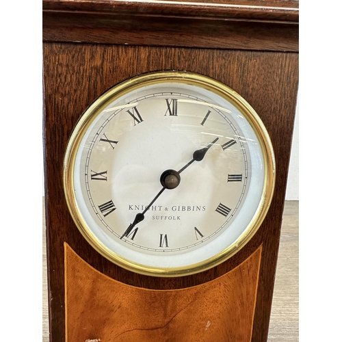 642 - An Edwardian style Knight & Gibbins of Suffolk inlaid mahogany mantel clock with Junghans quartz mov... 