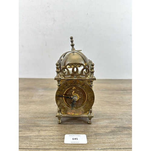 645 - A vintage Smiths engraved brass key wind carriage clock - approx. 18cm high x 7.5cm wide x 7.5cm dee... 