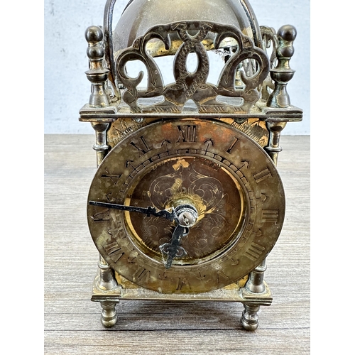 645 - A vintage Smiths engraved brass key wind carriage clock - approx. 18cm high x 7.5cm wide x 7.5cm dee... 