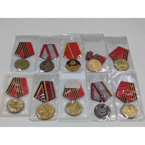 2159 - Ten USSR medals to include Soviet Veteran Of The Armed Forces etc.