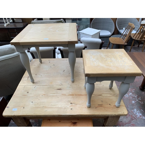 102 - Two modern oak and grey painted side tables - largest approx. 50cm high x 50cm wide x 55cm long