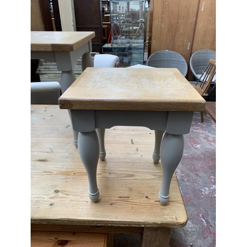 102 - Two modern oak and grey painted side tables - largest approx. 50cm high x 50cm wide x 55cm long