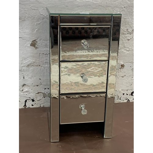 103 - A modern mirrored glass bedside chest of drawers - approx. 60cm high x 30cm wide x 30cm deep