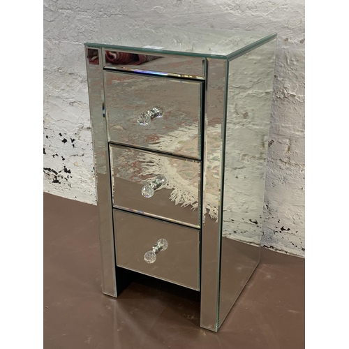 103 - A modern mirrored glass bedside chest of drawers - approx. 60cm high x 30cm wide x 30cm deep