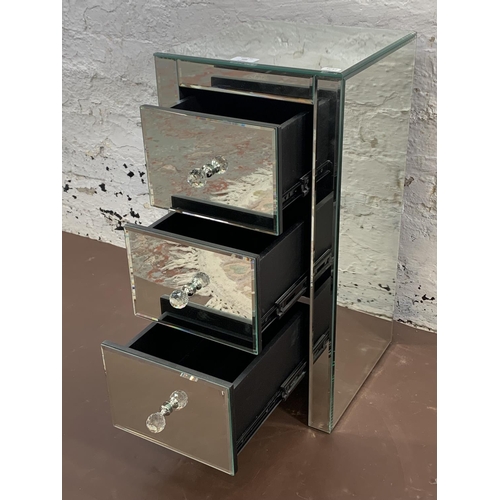 103 - A modern mirrored glass bedside chest of drawers - approx. 60cm high x 30cm wide x 30cm deep