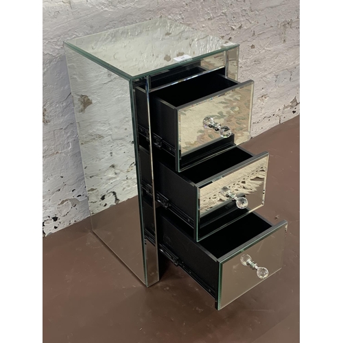103 - A modern mirrored glass bedside chest of drawers - approx. 60cm high x 30cm wide x 30cm deep