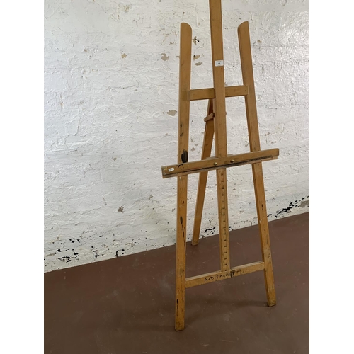 108 - A mid 20th century beech artist's easel - approx. 210cm high x 58cm wide