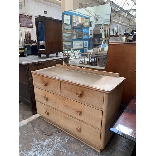 127 - A mid 20th century Dutch Meubelfabriek Bergschenhoek oak dressing chest with upper mirror  - approx.... 